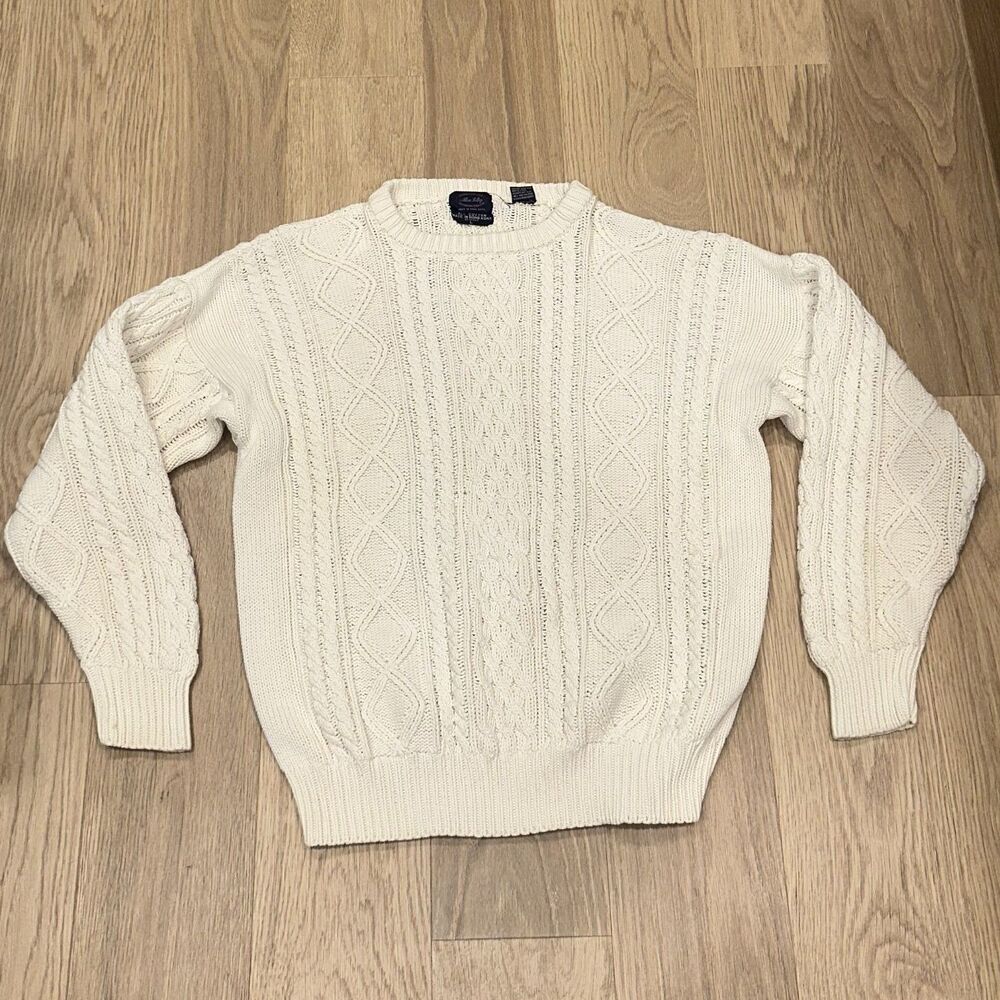 Allen Solly Vintage White Cream Cable Knit Sweater Cotton Mens Large
